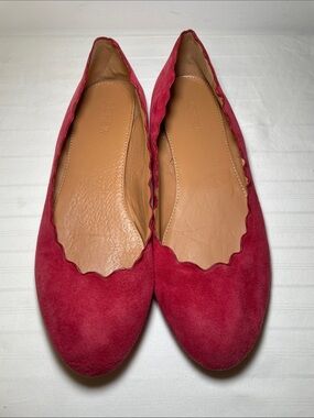 J. Crew factory Suede scalloped ballet flats in coral/pink women’s size 8.5